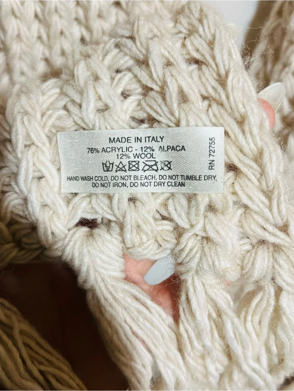 Cream Chunky Knit Fringe Scarf
